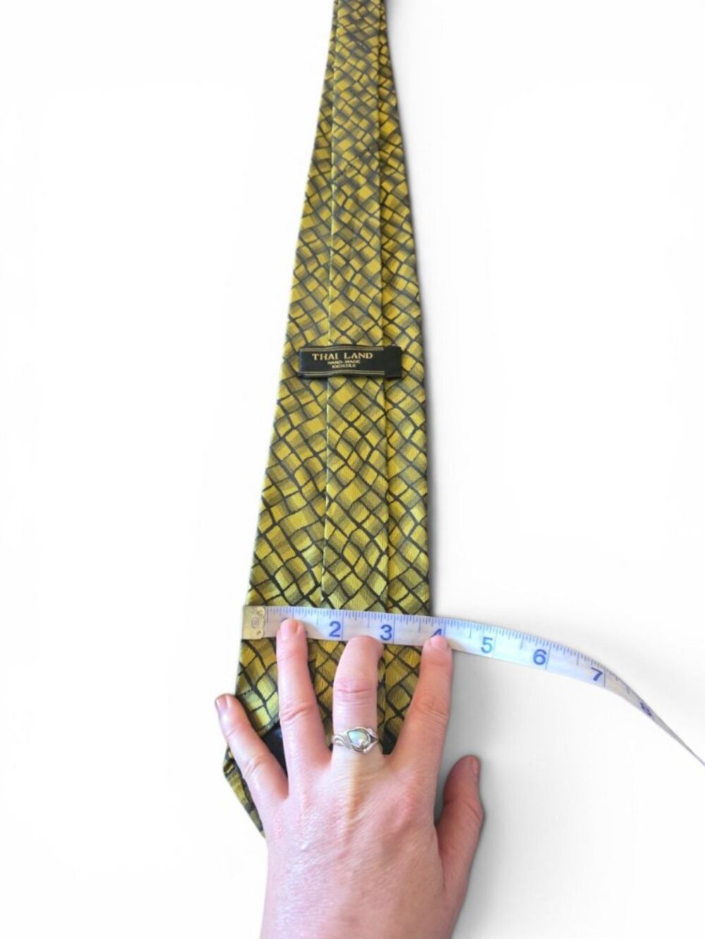Thai Land Handmade 100% Silk Tie Gold Yellow Black Geometric Woven Necktie 57" - Picture 8 of 10